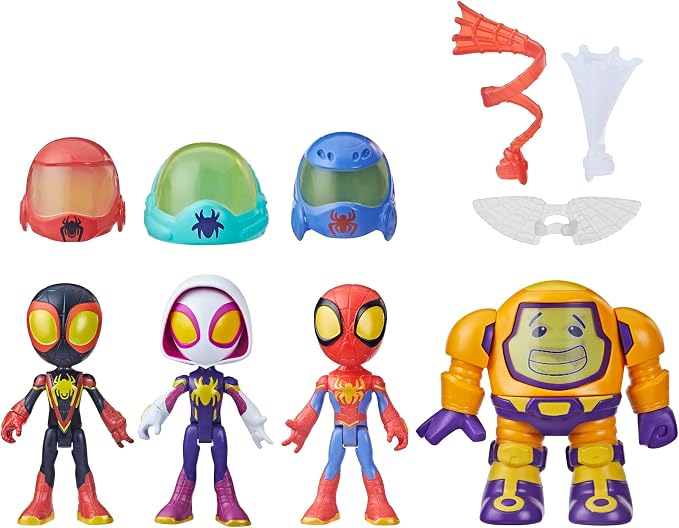Spidey and his Amazing Friends Marvel Web-Spinners Gear Up for Adventure 4-Pack, 4-Inch Action Figures with 6 Accessories, Super Hero Toys for Kids 3+ (Amazon Exclusive)