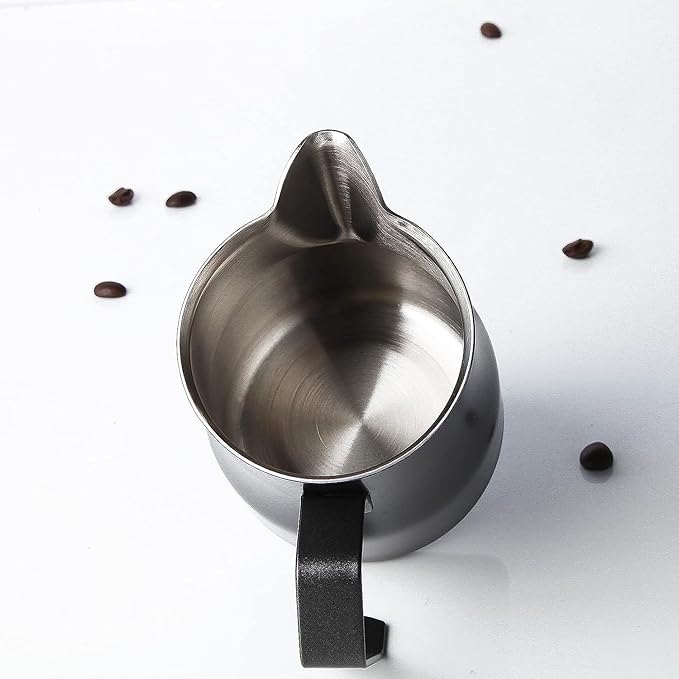 Easyworkz Stainless Steel Espresso Cup 2pcs Set Double Wall 2.5 oz, Bundled Espresso Steaming Pitcher Stainless Steel 15 oz Coffee Frothing Picther Milk Jug Cappuccino Latte Art Cup