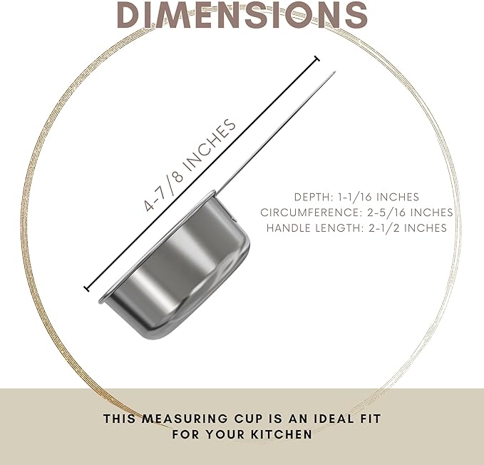 1/4 Cup Stainless Steel Measuring Cup | Sturdy Metal 60 ml | 60 cc | 2 oz | Single Cup for Wet and Dry Ingredients | Great for use as 1/4 Cup Dog Food Scoop - 12 PK