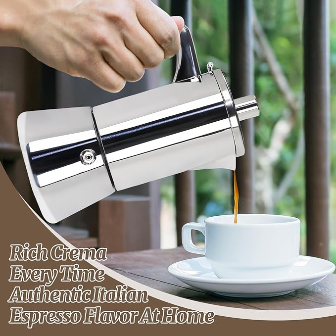 2 Cup Thickened Moka Pot 304 Stainless Steel 100ml Italian Espresso Coffee Maker Stovetop CoffeeMakers Mocha Pot Percolator for Induction Stove Classic Cafe Makers Portable for Easy Brewing