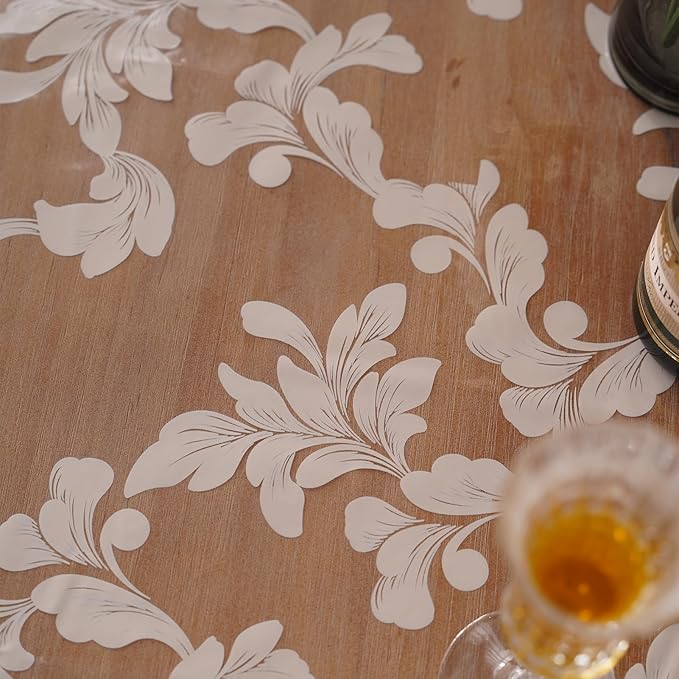 Waterproof Clear Table Cover Protector Vinyl Rectangle Table Cloth Oil Spill Proof Wipe Clean Plastic Tablecloths for Dining Tables (Scroll Grass, 60 x 84 Inches)