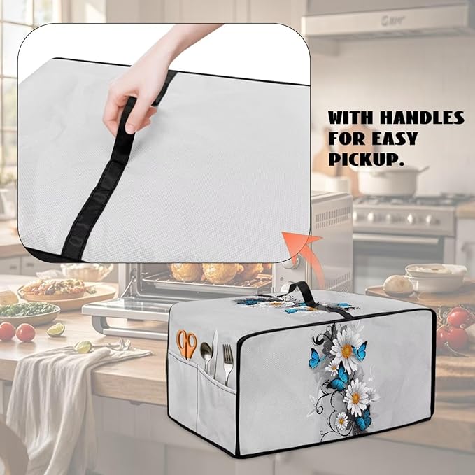 Toaster Oven Cover Dust-Proof Countertop Convection Oven Cover Protective Smart Microwave Oven Accessories and Decor, L, 18.5 x 22.5 x 13 inches, Daisy Butterfly Gray