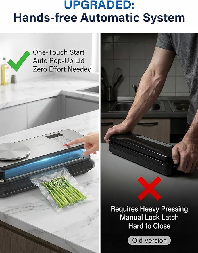 Vacuum Sealer for Food, 90kPA Powerful Food Saver Vacuum Sealer Machine with Digital Kitchen Scale, 12-in-1 Food Vacuum Sealer with Dry & Moist Food Modes, 10 pcs & 1 Roll Vacuum Bags, Starter Kits