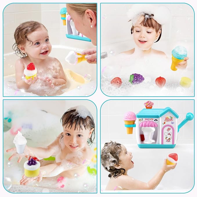 Gretex Toddler Bath Toys for 3 4 5 6 7 8 Years Old Girls, Bubble Ice Cream Maker Bath Toy, Shower Toys, Toddler Bath Toys Age 2-4, Bathtub Bubble Machine, Toy for 3 4 5 6 7 8 Years Old Boys Girls