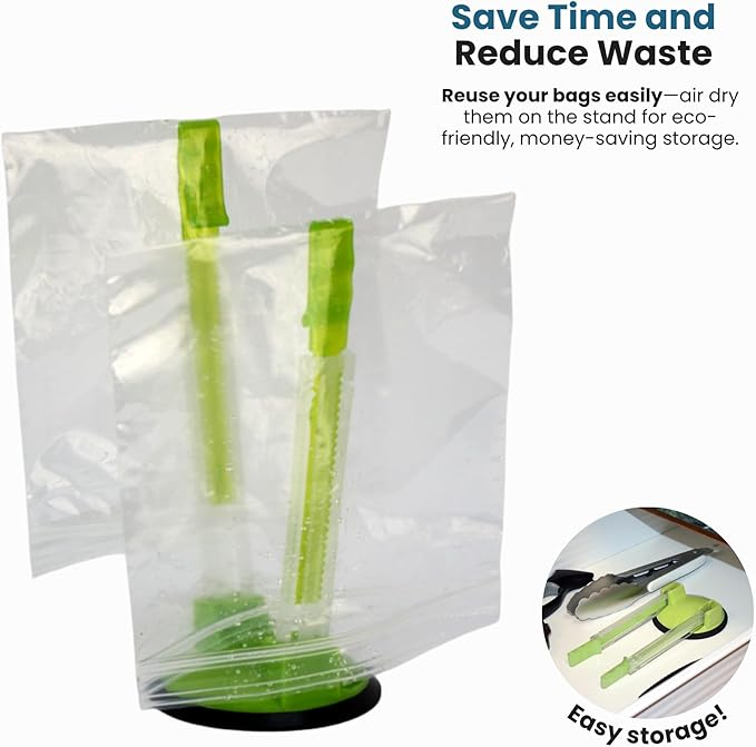 Baggy Rack - (6 Pack) Sandwich Bag Racks, Clip Food Storage Bags Onto Holder, Best Opener for Freezer & Storage Baggie - Ideal Plastic Kitchen, No Hassle Cooking Gadget Solutions For a Clean Pour