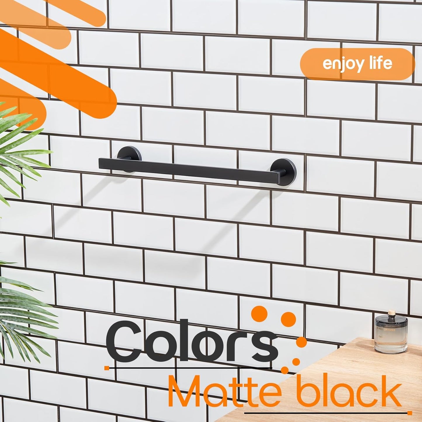 12 Inch Bathroom Towel Bar Bath Towel Rack Kitchen Towel Holder Towel Ring Wall Mounted SUS304 Stainless Steel Matte Black AN4001MB-L12
