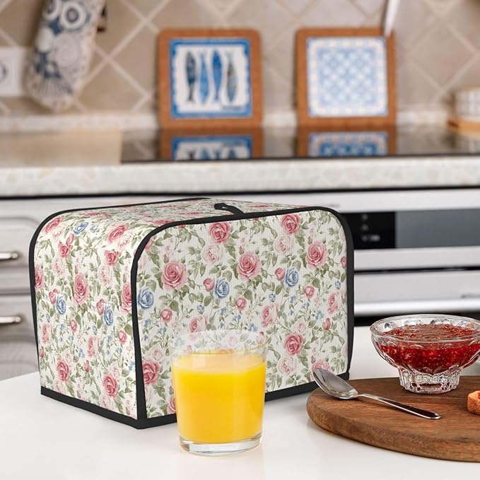 Toaster Cover 2 Slice Flower Boho Rose Floral Kitchen Small Appliance Covers with Pockets Dust and Fingerprint Protection