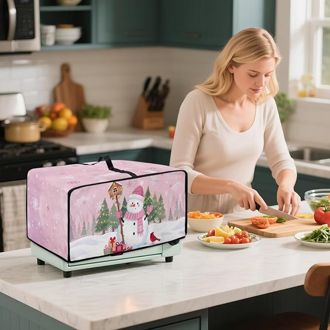 Air Fryer Toaster Oven Dust Cover Washable Convection Oven Cover Stylish Kitchen Appliance Protector Decorations Countertop Accessories, L, Snowman Northern Cardinal Pink