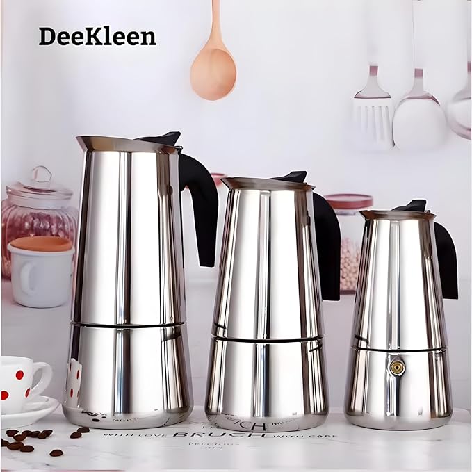 Stainless Steel Moka Pot Espresso Maker,Stovetop Moka Pot, Percolator Coffee Pot,Italian Coffee Maker,Cuban Café Brewing,Greca Coffee Maker (6 CUP)