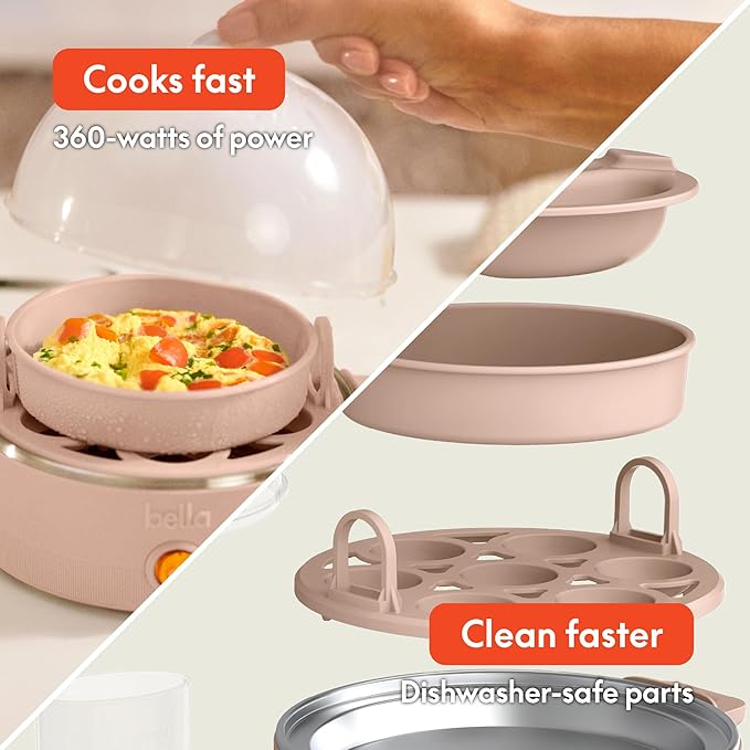 bella Electric Egg Cooker, 7 Eggs Capacity Tray, Single Stack, for Poached, Scrambled, Hard, Medium & Soft Boiled Eggs, Omelets and Steamed Dumplings, Auto Shutoff, 360 Watt, Blossom