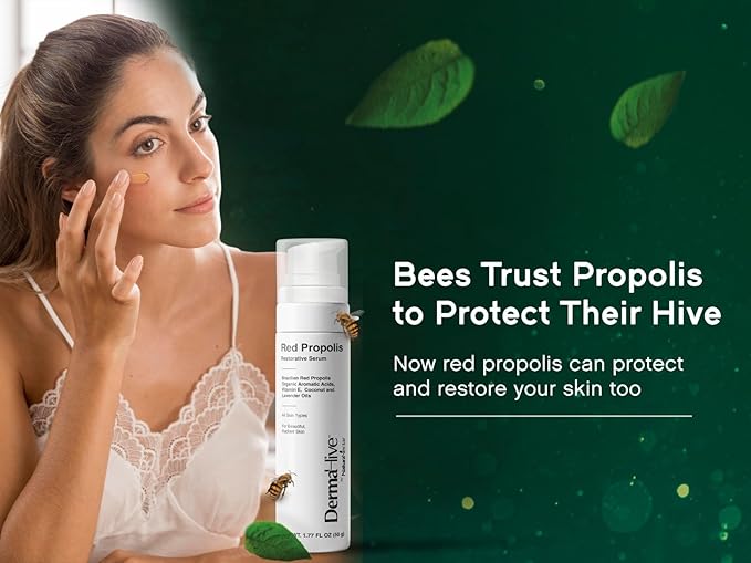 DermaHive - Red Propolis Restorative Serum with Vitamin E, Antioxidants & Lavender Oil, Anti Aging Face Serum for Women & Men, Antioxidant, Skin Repair, Glowing Skin, Scar Removal, Airless Pump - 50g