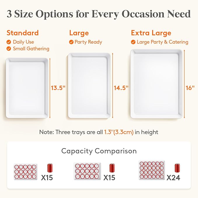 Lifewit Serving Tray for Party Supplies, Reusable Serving Platter for Catering, Snack, Fruit, Charcuterie, Appetizer, Plastic Food Trays, Hosting Essentials, BPA Free, White, 4 Pcs