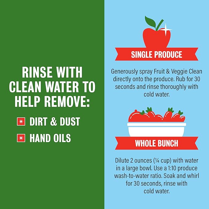 Rebel Green Fruit & Veggie Clean - Plant-Based Produce Cleaner - Natural Fruit and Vegetable Wash with No Aftertaste - Dirt & Grime Removal - Made with Organic Extracts of Citrus - 3 Pack 17 FL OZ