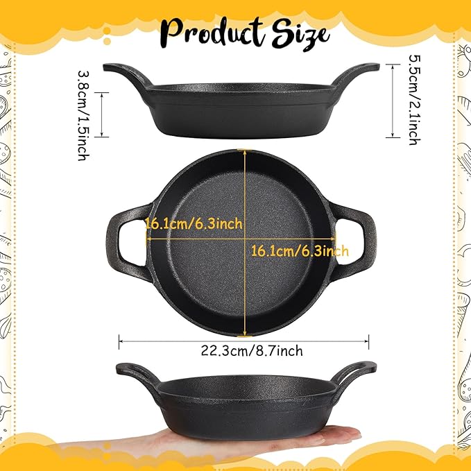 10 Pack Mini Cast Iron Skillets 6.3 x 6.3 x 1.5 Inch Cast Iron Pan Small Ramekin Set Black Casserole Dish Cookware Oven Safe Mini Skillets for Kitchen Indoor Outdoor Picnic