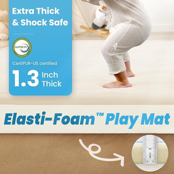 1.3" Thick Baby Play Mat for Floor, 79x118 Large Foam Tummy Time Mat, Padded Support Soft Plush Nursery Rug for Infant Kids Toddler Crawling Kick Activity (Ivory)