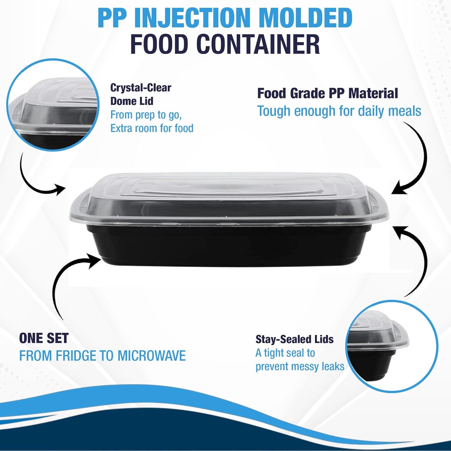 Ruthy's Outlet Meal Prep Containers W/Lids -Square Food Storage – BPA-Free| Stackable | Microwave | Freezer & Dishwasher Safe | Reusable Lunch Bento Box Portion Control & Planning (50 Pack, 32 oz)