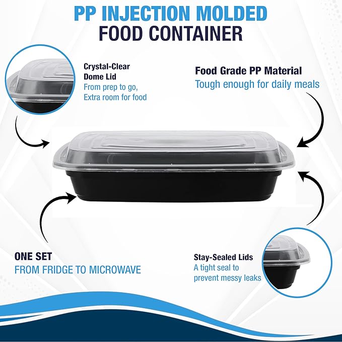Ruthy's Outlet Meal Prep Containers W/Lids -Square Food Storage – BPA-Free| Stackable | Microwave | Freezer & Dishwasher Safe | Reusable Lunch Bento Box Portion Control & Planning (150 Pack, 24 oz)