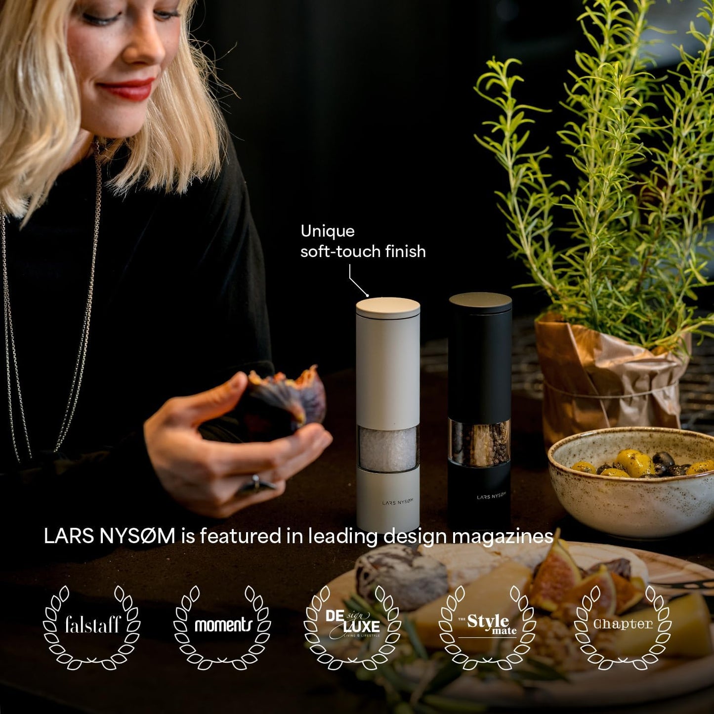 LARS NYSØM Salt and Pepper Grinder Set Manual, Stainless Steel Salt and Pepper Mills with Adjustable Ceramic Grinder I Design Spice Shakers (Red/Brown)