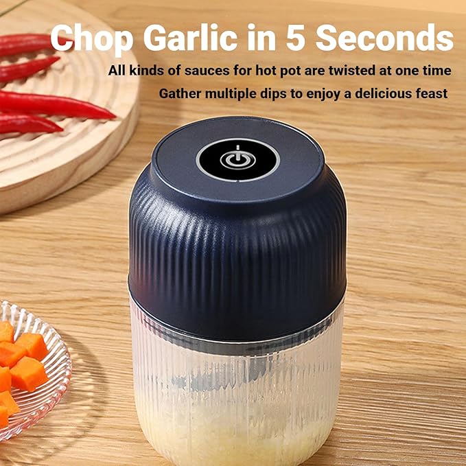 2026 New Electric Garlic Chopper, Mini Portable Veggie Chopper, Small Cordless Garlic Choppers Mincer, USB Rechargeable, 350ML Electric Mini Veggie Cutter for Onion, Garlic, Chili, Ginger (Blue)