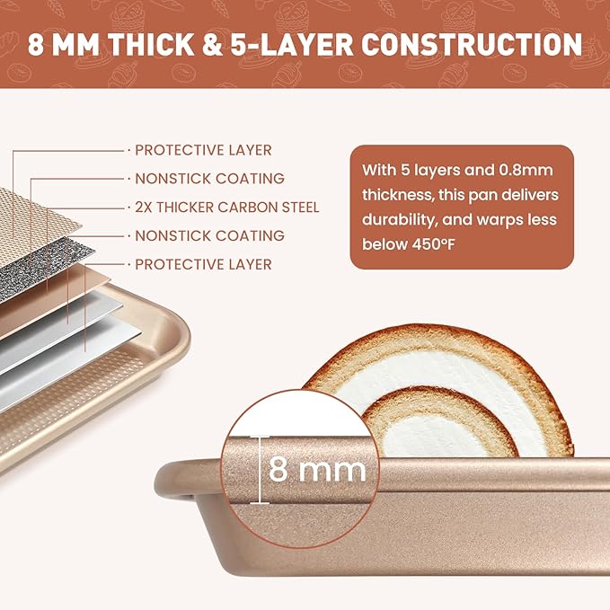 Baking pans Set, 2 Sheet Pans(17.5'' X 11.8'') and 250 unbleached Sheets of Parchment Paper, Thickened Nonstick Cookie Sheet for Baking, Carbon Steel Baking Pan