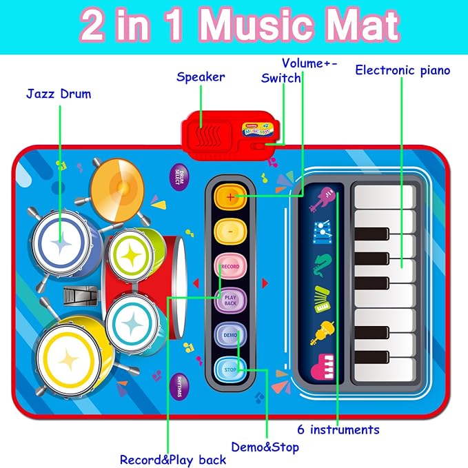 Toys for 1 Year Old Boy Gifts, 2-in-1 Musical Mat Toys for 1 2 3 4 5 Year Old,Educational Musical First Birthday Gifts 3 Boys,Christmas Stocking Stuffers Toddler