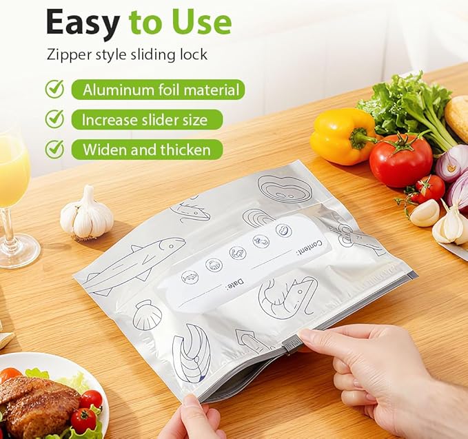 Reusable Aluminum Foil Sealable Storage Bags, 2026 New Resealable Vacuum Zipper Pouches, Stand Up Foil Sealable Bags with Label and Zip Lock for Kitchen (10, Small)
