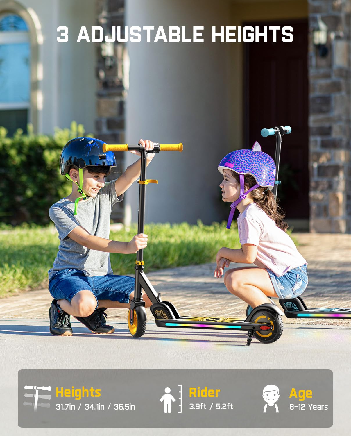 FanttikRide C9 Apex Electric Scooter for Kids 8-12, Adjustable Handlebar Height for Riders 3.9-5.2 ft, 132 lbs, Up to 40 mins Continuous Time, 3 Speed Mode 5/8/10 MPH, Bluetooth Music Speaker, Blue