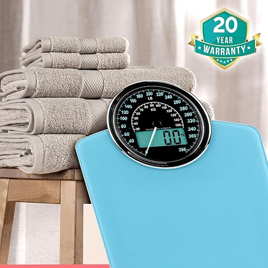 Adamson Hybrid 2-in-1 Analog & Digital Weighing Scale for Body Weight up to 400lbs + Thick Tempered Glass + Extra Large Display + Easy to Read Digital Bathroom Scale + New - Light Blue