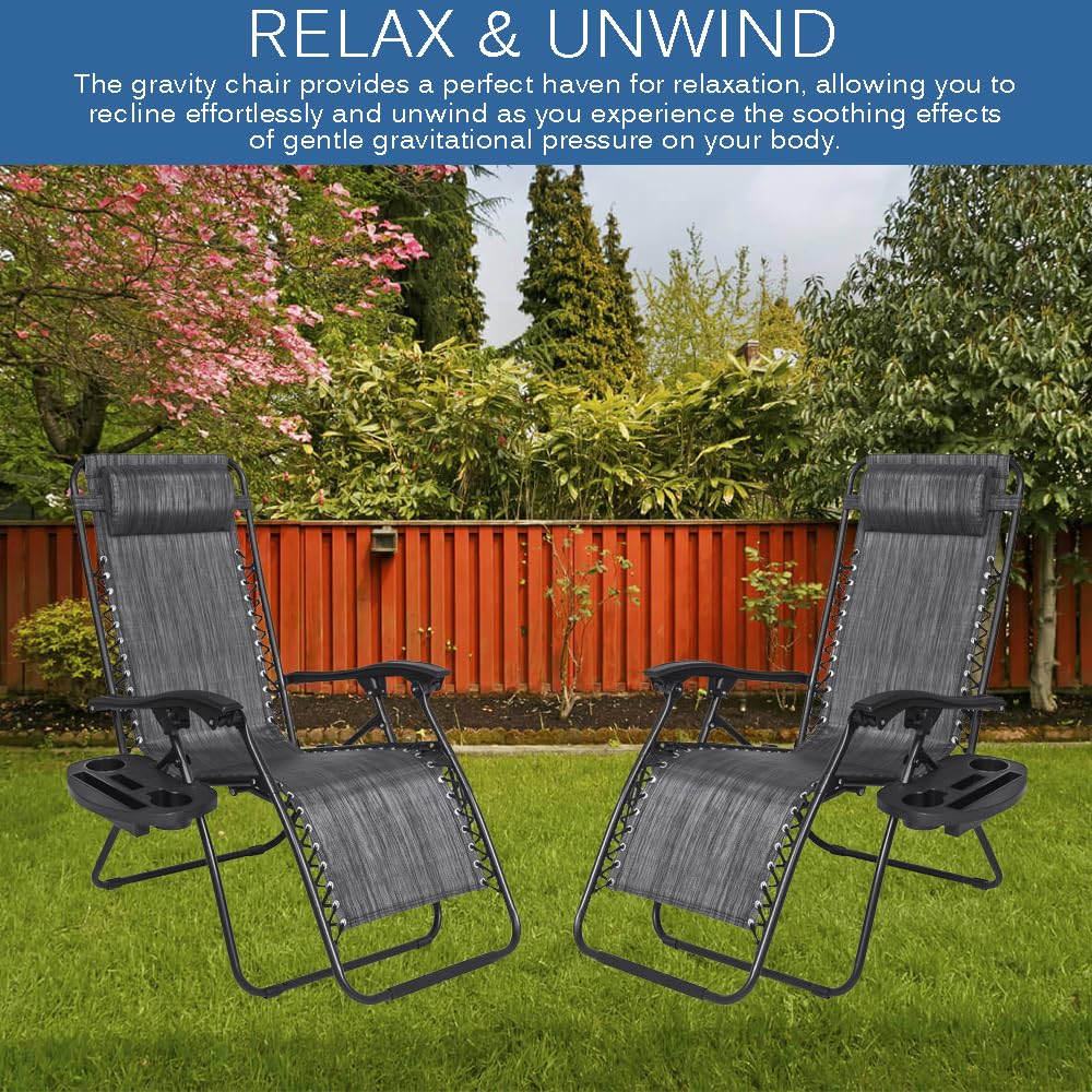 EZONE 1 Chair Zero Gravity Lounge Chairs Outdoor Adjustable Reclining Patio Chair Steel Mesh Folding Recliner for Pool Beach Camping Lounge Chair with Pillows and Cup Tray (1, Navy Blue)