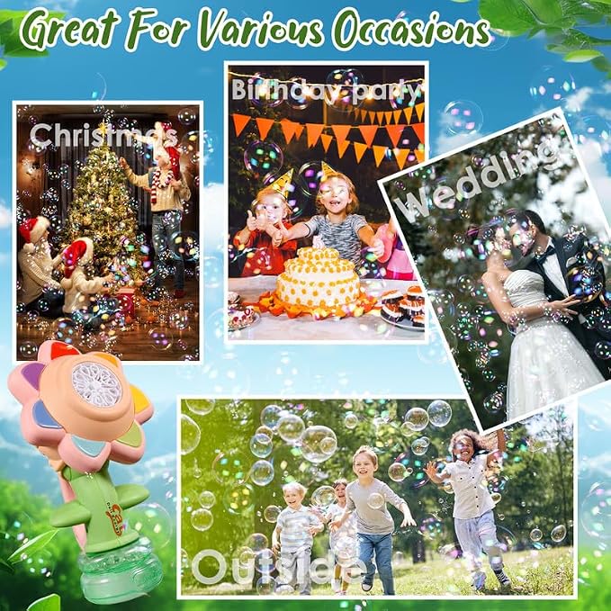 Sunflower Bubble Machine for Kids Automatic Flower Bubble Toy with Colorful Lighting for Toddlers Handheld 20000+Bubbles 3 Modes Fun Swing Dance Bubble Maker Blower Blaster Outdoor Toys Maize