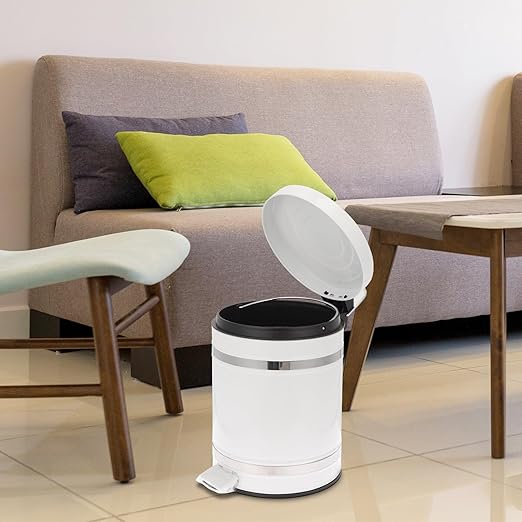Roman Pattern Round Step Trash Can with Lid, 12l Foot Pedal Garbage Bin for Home Bathroom Kitchen, Steel Wastebasket with Covered Lid for Office and Bedroom Use