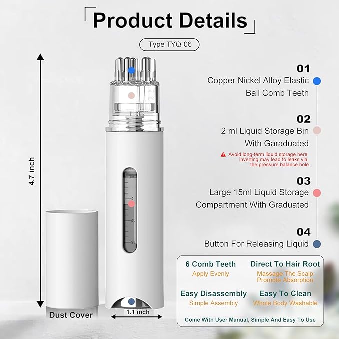 Scalp Applicator Comb,2Pcs Minoxidil Applicator Comb Set,Minoxidil Serum Liquid Massager To Promote Hair Growth,Roller Ball Scalp Massage Comb（White）