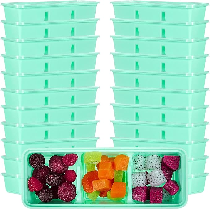 Hushee 5 Pack 17 oz Small Meal Prep Containers with 3 Compartments Snack Containers with Lid Disposable Plastic Bento Box Travel Lunch Food Boxes Stackable for Office Picnic (Green)