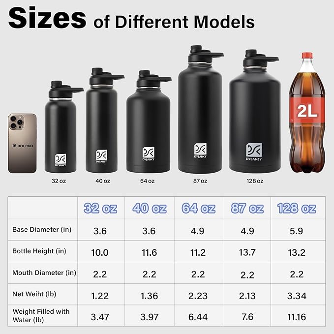 DYSANKY 64 oz Insulated Water Bottle | Thickened Stainless Steel Water Jug for Gym and Hiking with Straw, Carrier Bag, Handle Strap | BPA-Free 64 oz