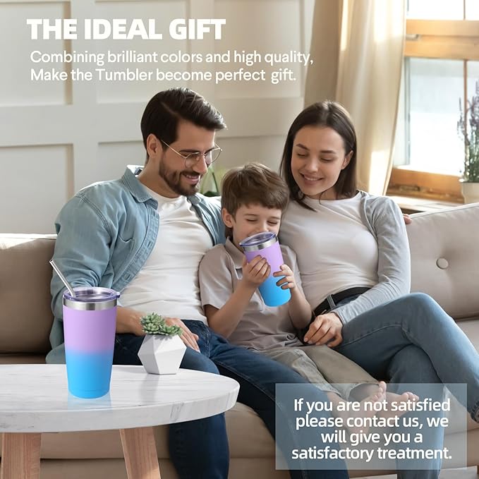 Volhoply 20oz Stainless Steel Tumbler with Lid and Straw Bulk 8 Pack,Double Wall Insulated Travel Iced Coffee Mug Fits Cup Holder,Powder Coated Cups for Hot/Cold Drinks,Christmas Gifts（lavender,8 Set）