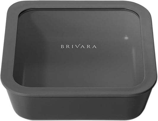 Ceramic Coated Glass Food Storage Container | No PTFE, PFOA, PFAS, and BPA | Reusable Non Toxic Meal Prep Container with Glass Lid | Easy To Store | 8 Cup Square [Onyx]