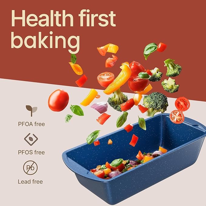 Nonstick Loaf Pan Set Pack of 2, 10.2" & 11" Large Baking Bread Pan, Oven Safe Up to 450°F, PFOA, PFOS, PTFE Free, Space Saving Stackable Design, Stain Resistant, Dishwasher Friendly, Blue Marble