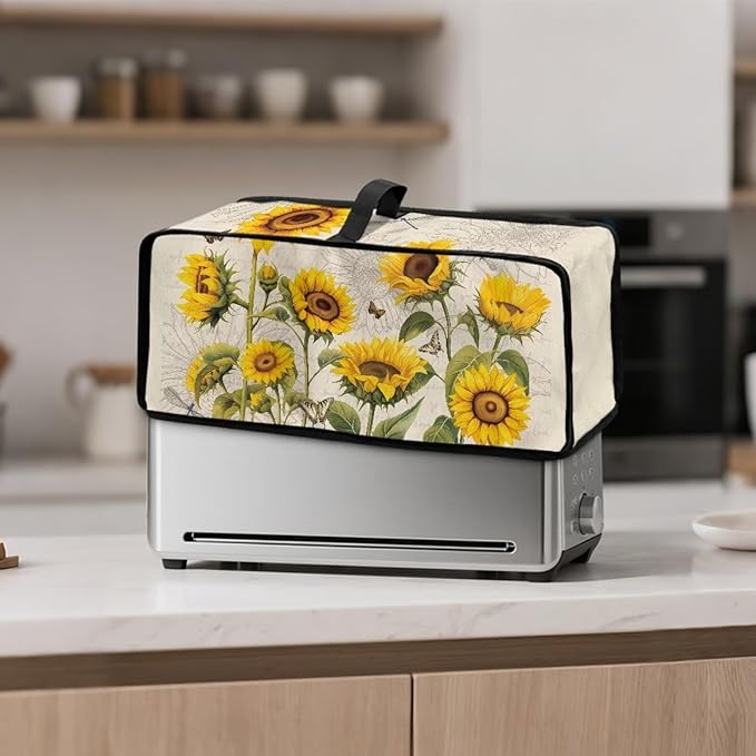 Toaster Cover 2 Slice Sunflower Beige Cover for 2 Slice Slim Toaster, Dustproof Small Appliance Covers Protects from Dust & Spills Kitchen Appliance Protector