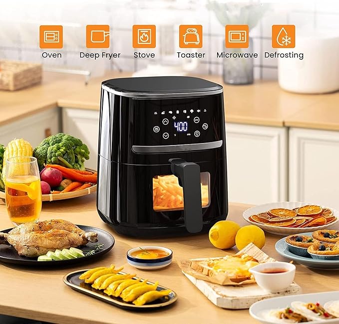 Takywep Air Fryer, 5QT Digital Air Fryer Toaster Oven Combo, 8 Cooking Presets, Visible Cooking Window, Airfryer with Touch Screen, Oilless Cooker for Quick Meals, Nonstick Dishwasher-Safe Basket