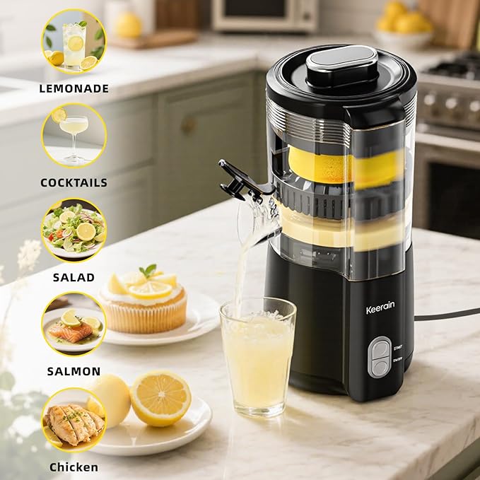 Electric Lemon Juicer, Hand-Free Citrus Juicer Machine with Cleaning Brush, Automatic Juice Squeezer for Lemon, Lime, Grapefruit, Pomegranate, One-Touch Operation & Easy Clean