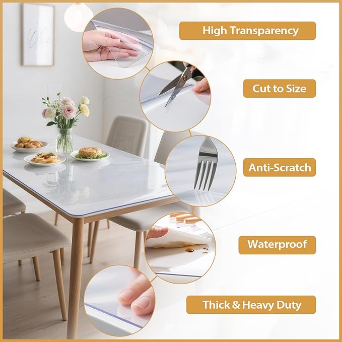 Clear Table Protector 42 x 60 Inch, 1.9mm Thick Waterproof PVC Plastic Table Cover, Durable Table Pad for Dining Room, Kitchen, Writing Desk, and Coffee Tables