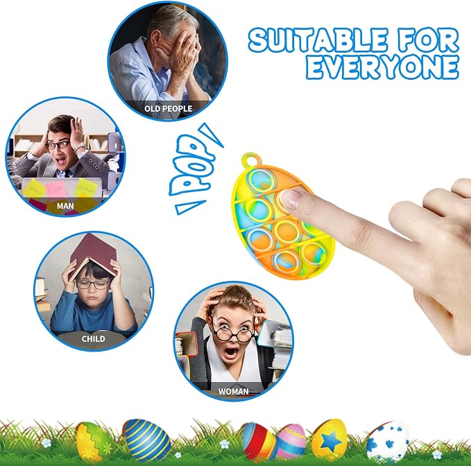 Easter Pop Fidget Toys Bulk 24Pcs Easter Party Favors for Kids, Easter Egg Fillers Basket Stuffers Sensory Mini Pop Keychain Stuffers Fidgets for Classroom Prizes Kids Party Supplies Gifts