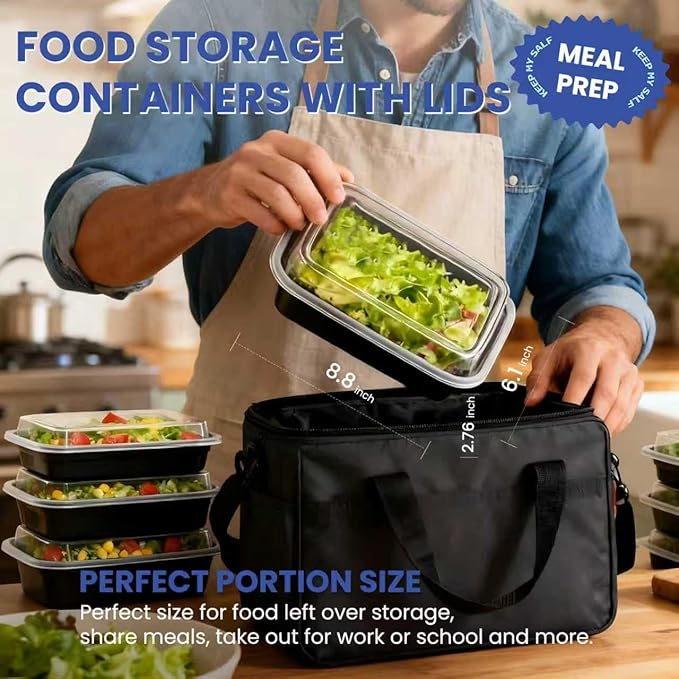 38oz 10 Pack Meal Prep Containers, BPA Free Food Storage Containers with Lids Reusable Stackable, Microwave/Dishwasher/Freezer Safe To Go Food Containers