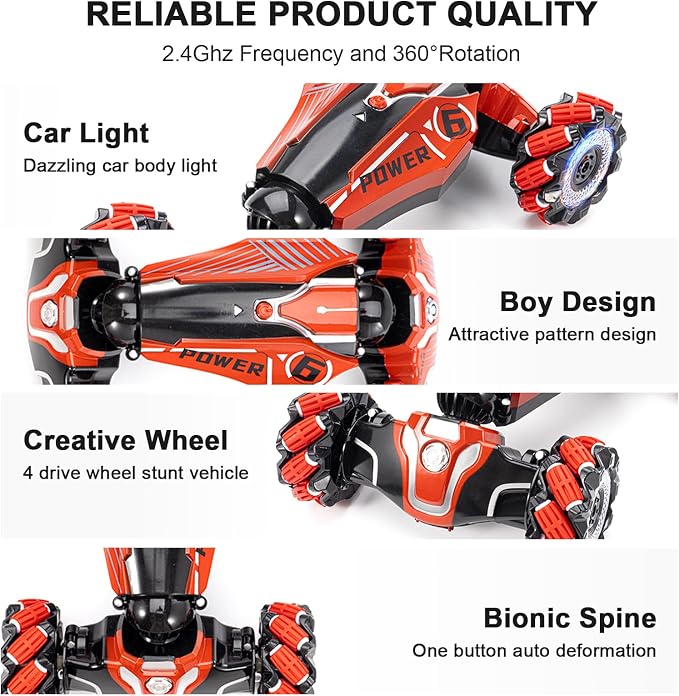 Gesture Sensing RC Stunt car, 4WD Drive Watch Remote-Controlled Vehicle, Bidirectional Drifting Off-Road Vehicle with Music and Lights Toys for Boys,Presents for Kids 4-12 Old