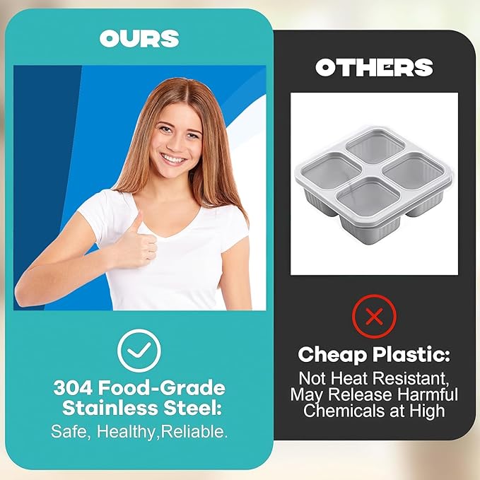 Stainless Steel Snack Containers, 6-Pack Reusable Grab and Go Containers with Lids, Dual Compartment Bento Box for Travel, Camping & Lunch Prep (Green)