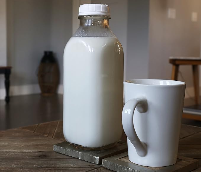 The Dairy Shoppe Glass Milk Bottle, Heavy Glass with Extra Lid, Creamery Style (1, Liter)