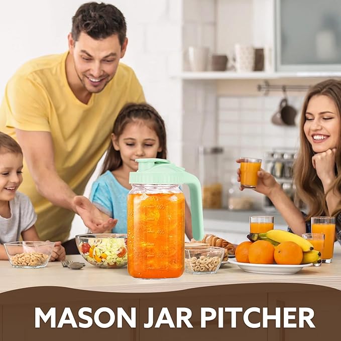Mihlapi Glass Pitcher with Lid, 64 OZ Mason Jar Pitcher Double Leak Proof, 2 Quart Breast Milk Storage Containers for Fridge, Wide Mouth Glass Jar for Sun Tea, Juice, Cold Brew Coffee