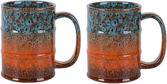 Ceramic 20 oz Large Coffee Mugs for Office and Home - Dishwasher and Microwave Safe (2, Blue and Brown)