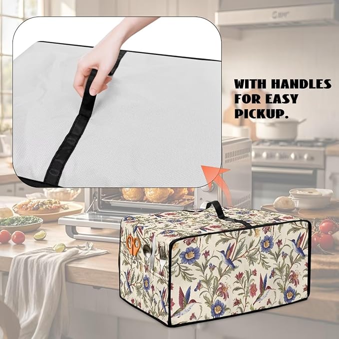 Countertop Convection Oven Cover Dust Protection Air Fryer Toaster Oven Covers for Home Kitchen Decorations 18.5 x 22.5 x 13 Inches, L, Hummingbird Floral Leaf