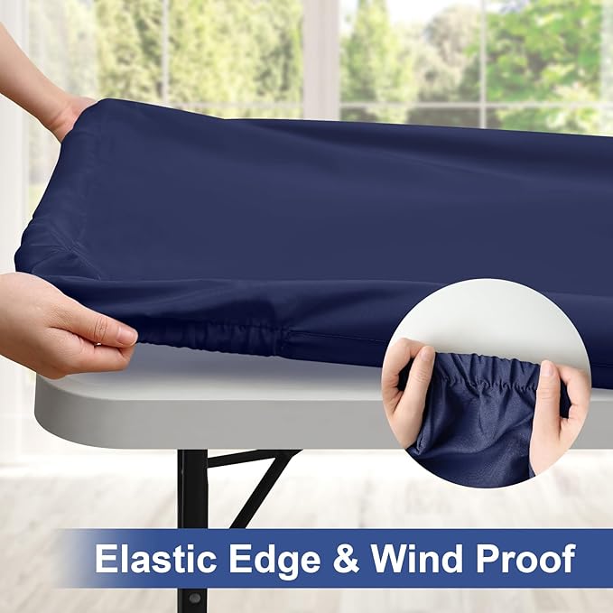 homing Rectangle Table Cloth Cover, Waterproof Polyester Elastic Fitted Tablecloth, Fits for 4 Foot Folding Tables, Washable Table Protector for Picnic, Camping, Outdoor (Navy Blue, 30" x 48")